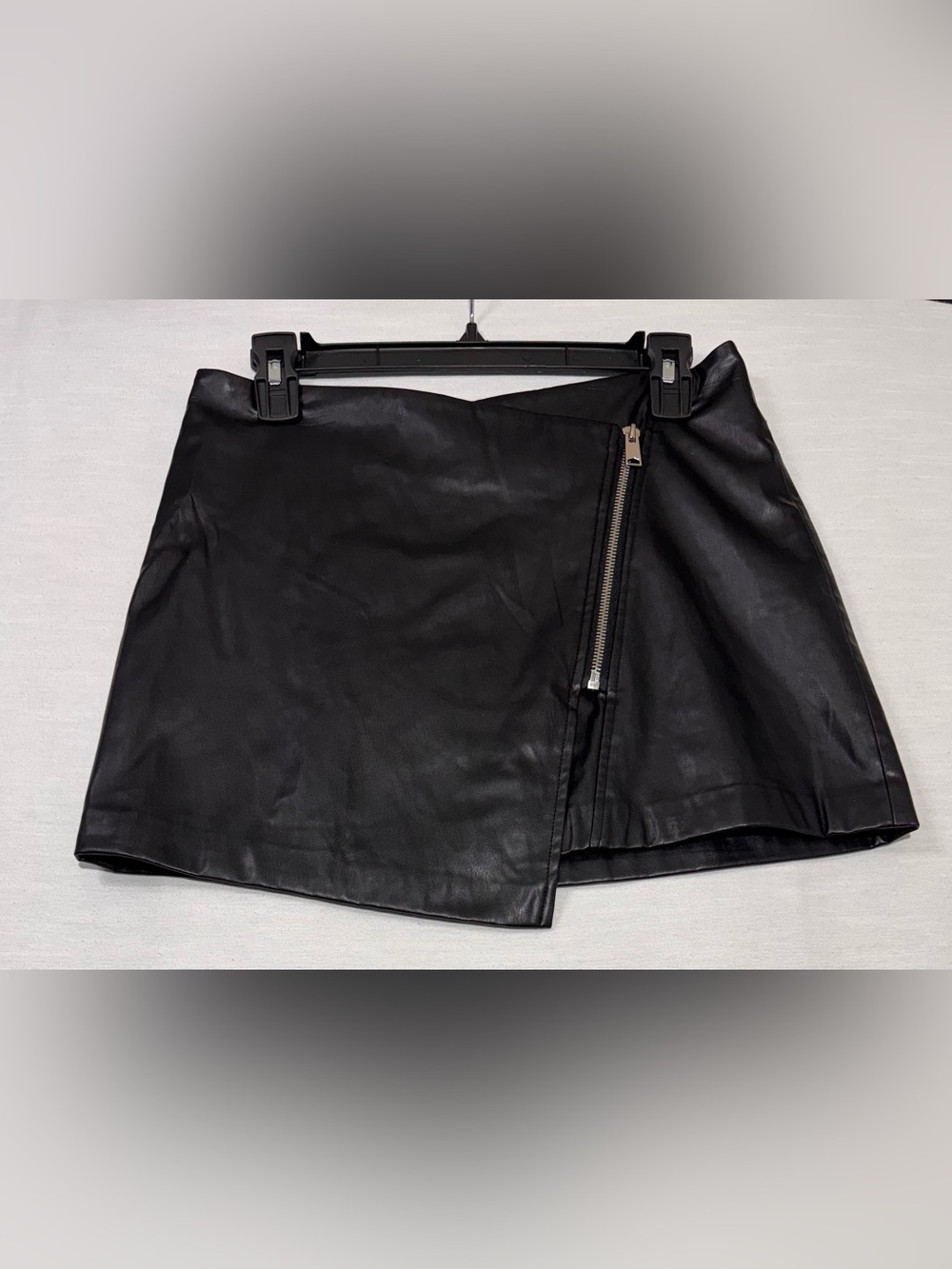 Zara Black Butter Soft Faux Leather Asymmetric Mini Skirt with Wrap Zip Sz S